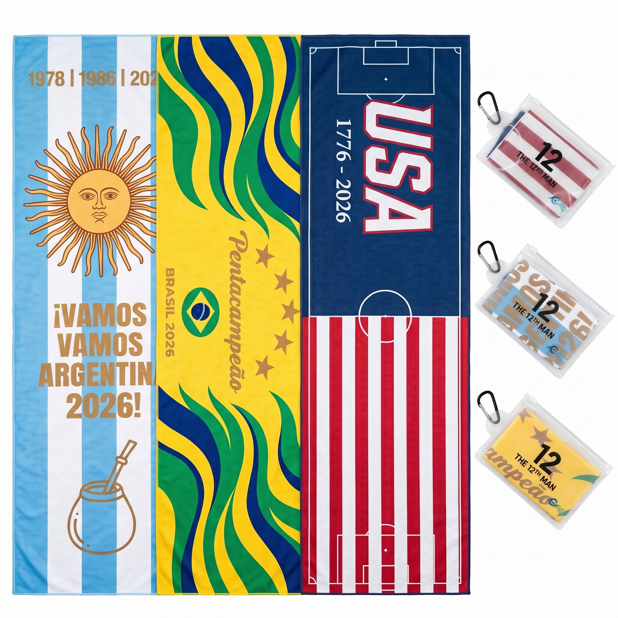 CoolChill Soccer Fan Cooling Towel  Kit with EVA Pouch & Carabiner 3 pack